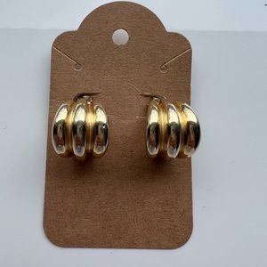 Erwin Pearl vtg clip earrings, shiny-matte (filled) half hoop, triple hoop